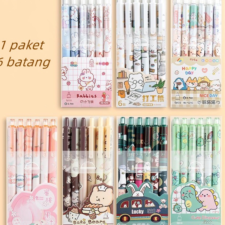 

Ready➙ 1 pak berisi 6 pulpen gel kartun/pena gel mekanik pola lucu Z69 ➚