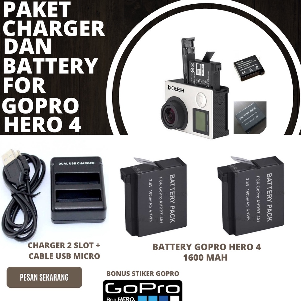Murah Meriah Charger 2 Slot Gopro Hero 4 Dan Battery Baterai Cadangan Gopro Hero 4 Hero4 Action Came