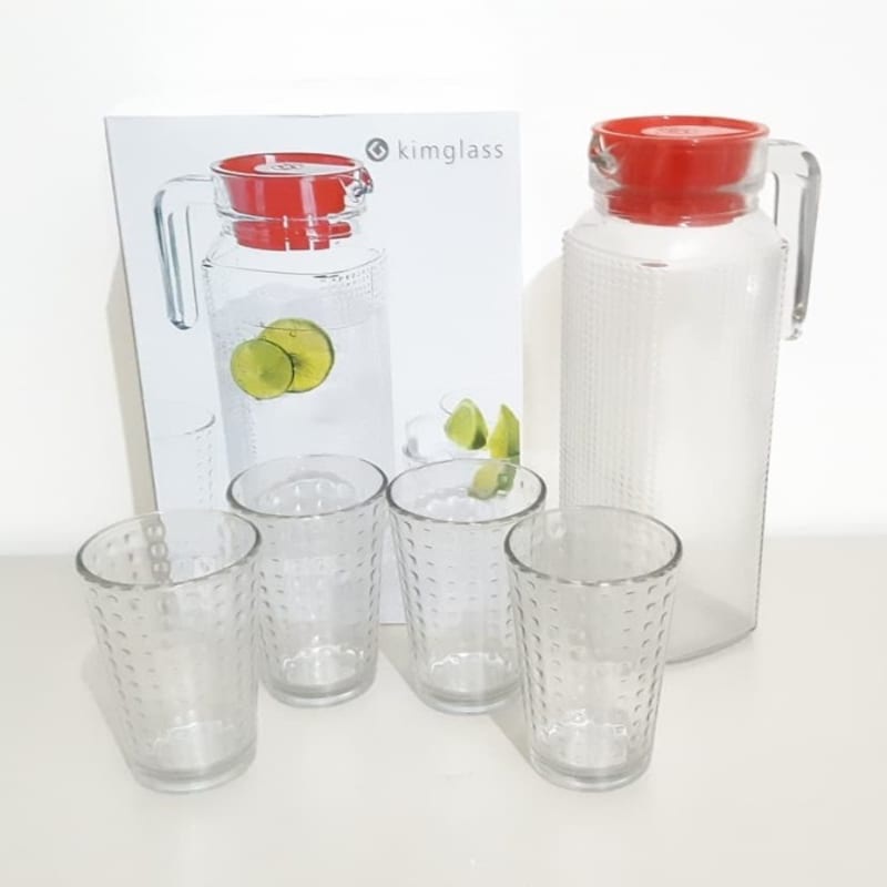 Kimglass Clio Teko Kaca Polos 1100ml + 4 Gelas - Pitcher Minuman