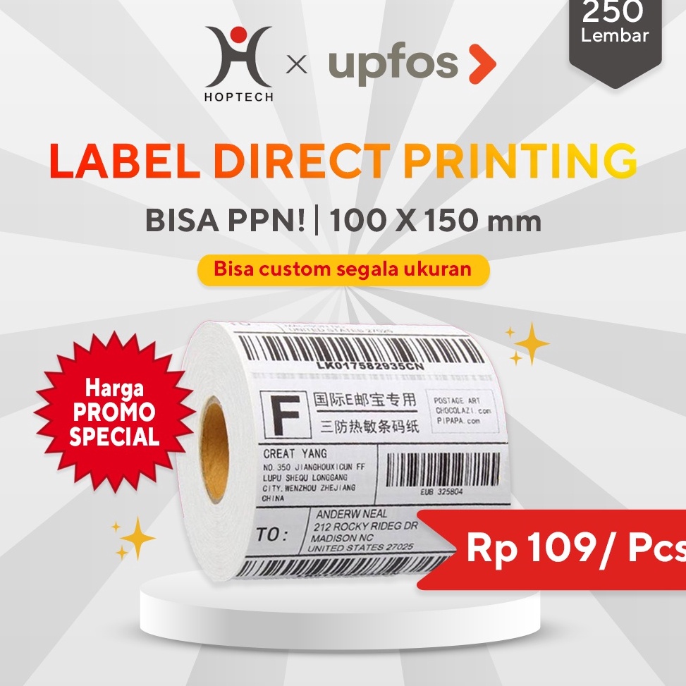

Terlaku.✮ label thermal label stiker barcode label pengiriman 100x150 / 250 pcs thermal L95 ➱