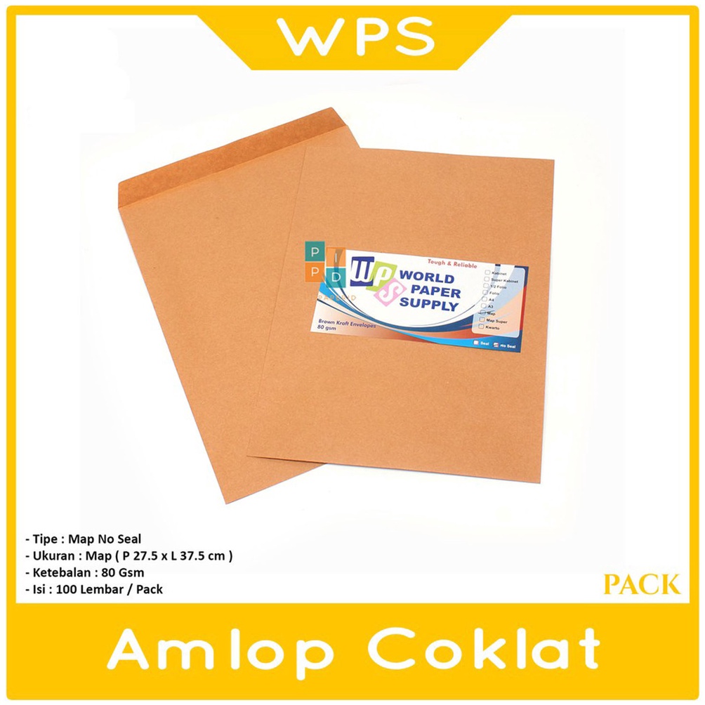 

Oke Price.. WPS - Amplop Coklat Ukuran Map ( 27,5 x 37,5 cm ) No Seal - Pack 74