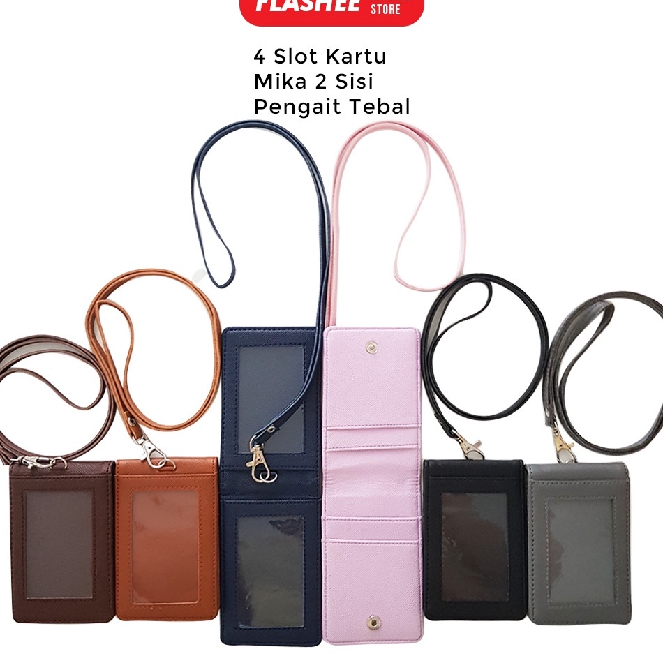 

[PROMO MJT2] Lanyard ID Card Holder Name Tag Kulit Dua Sisi Bolak Balik Mika Kancing Termurah Berkualitas NBN