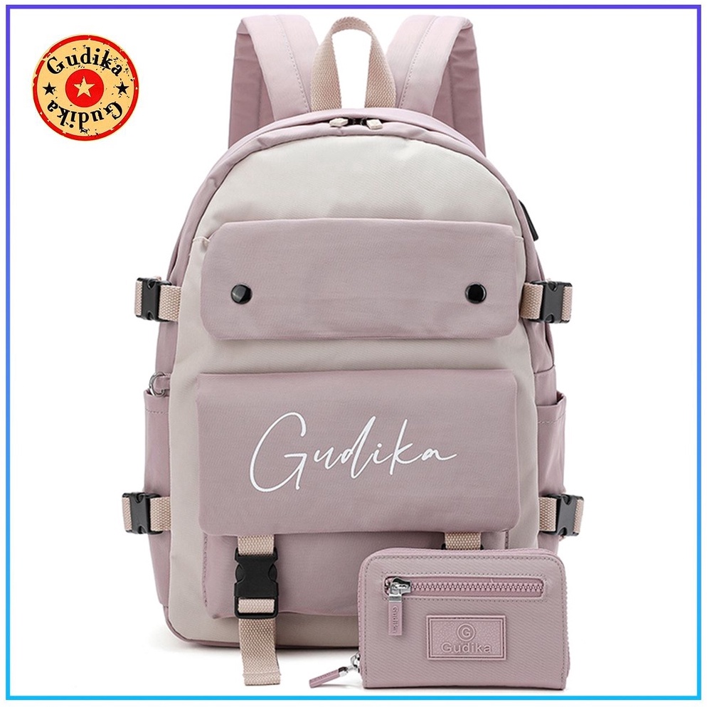 MURAH BANGET GUDIKA 5222 - Tas Ransel Laptop USB Set Dompet Wanita Pria Kekinian Import Original Ter