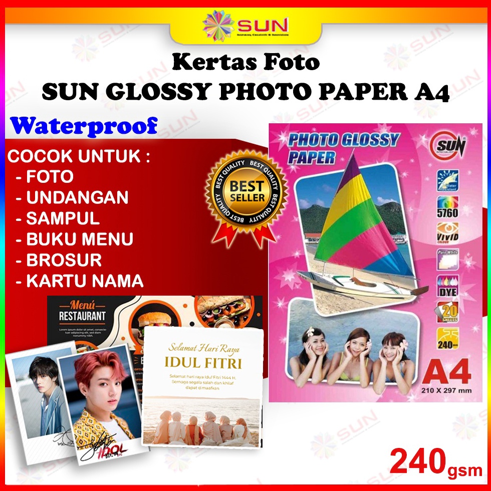 

Cash Back [ GROSIR ] Kertas Foto A4 240 Gsm TEBAL - SUN PHOTO GLOSSY PAPER 240 GSM A4 ( Lebih tebal dari 120, 180, 185, 200, 210, 230 gsm ) 118