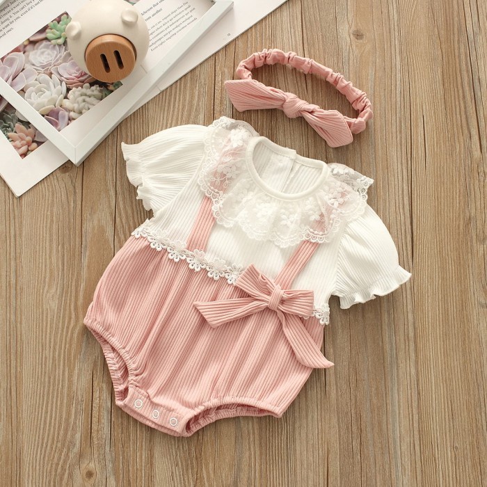 (Free Bandana) 0-12Bln Jumper Ruffle Basic Bayi Jumpsuit Romper #Yj