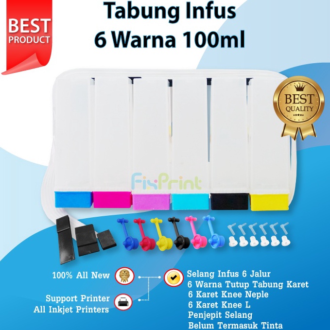 LANGSUNG KIRIM Tabung 6 Warna 100ml Infus Cartridge CISS Printer Epson 1390 T60 R270 R290 R230 Canon
