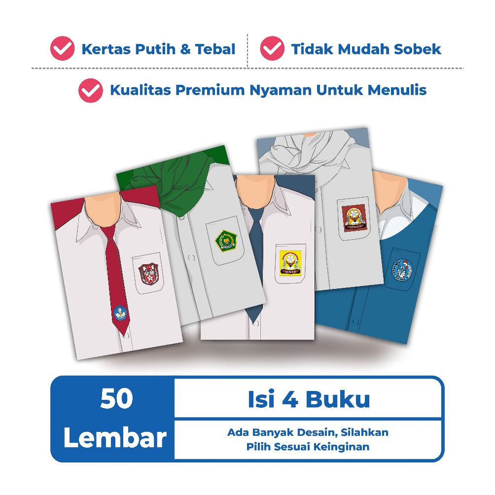 

[PROMO KZQ7] Buku Tulis Sekolah Custom Seragam Sekolah 50 Lembar / Buku Tulis 1 Pack isi 4 Merk Ken.idn D7C