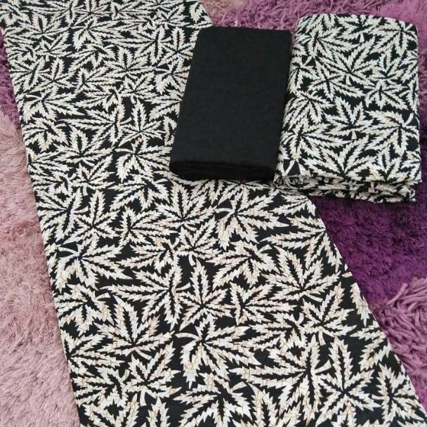 [CODEBARANG364GFN] Ht kain batik printing murah monochrome hitam putih motif daun ganja grosir pekal