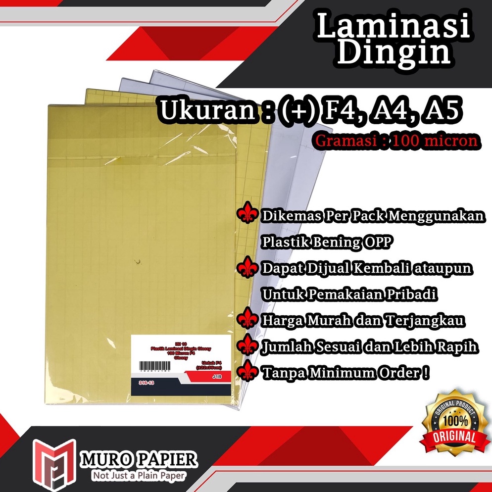 

Model Terkini￣( PER PAK - ISI 10 ) Laminasi Dingin Glossy dan Doff F4 A4 A5 - by Muro Papier