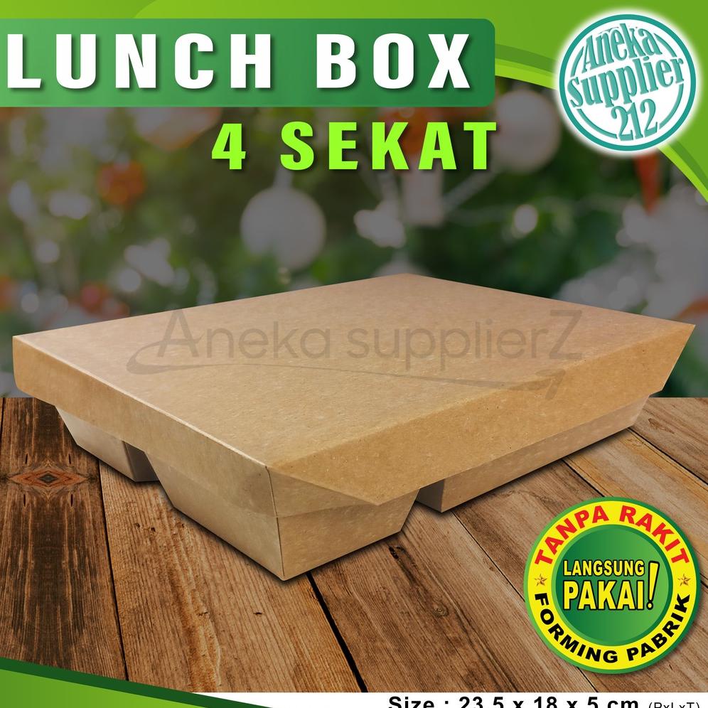 Paper Lunch Box SEKAT 4 - Lunch Box Paper -  Kotak Bento Sekat 4  Kraft Coklat (20 Pcs)