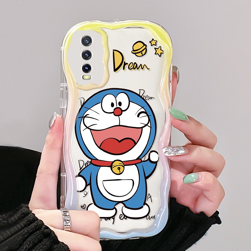 Casing Ponsel untuk VIVO Y20 Y20i Y20s Y12s Y20 2021 Y11s Y12A Y20T Y20S M Y20S D Case sarung pelindung HP perlindungan menyeluruh pola Doraemon casing senyum kartun tekstur softcase lembut pinggiran berombak kesing