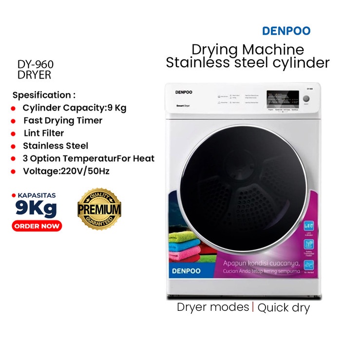 Terlaris Denpoo Dryer Mesin Pengering Laundry Kapasitas 9 Kg Dy-961
