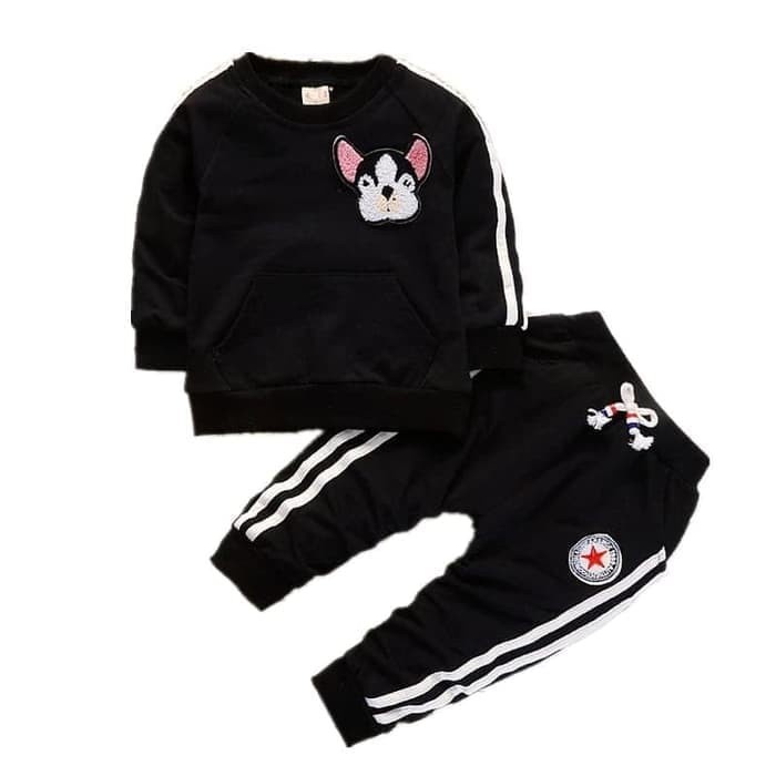 Hemat Baju Bayi Setelan Anak Laki-Laki Sweaters Blackwhite Motif Anjing Lucu Bagus