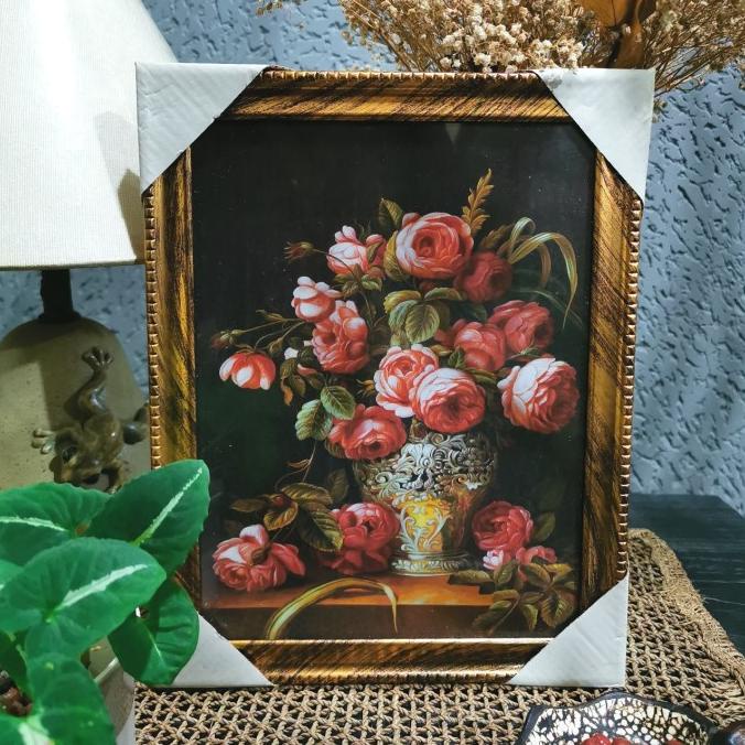 Lukisan Dinding Klasik Bunga PEONY FLOWER CLASSIC Kaca SIAP GANTUNG -B
