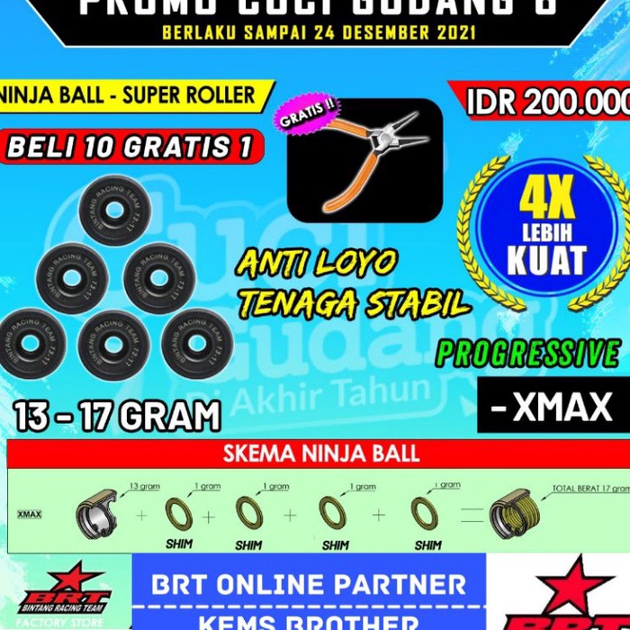 ✪WOc NINJA BALL BRT ROLLER BRT NMAX AEROX PCX ADV VARIO 125 GENIO MIO XMAX ✪ (Produk Keren)