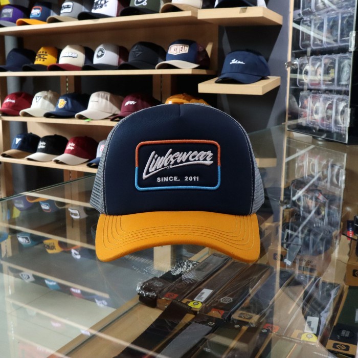 topi LINKSWEAR TOPI TRUCKER HAT CAPS TRIANGLE TOPI PRIA JARING YELLOW NAVY - Mustard Navy(A6L2) topi