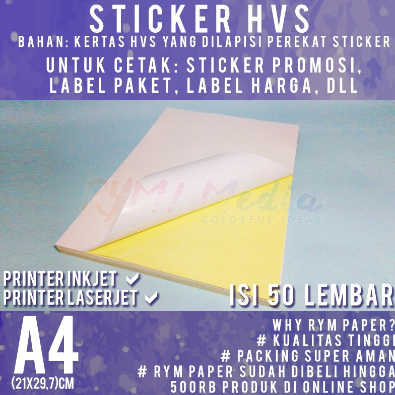 

Hanya hari Ini Sticker HVS A4 isi 50 lembar / Kertas Stiker Inkjet Doff Matte A4 KQA