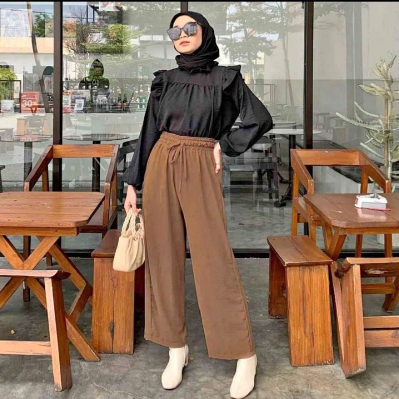 Celana Kulot Wanita Highwaist Rayon Crinkle