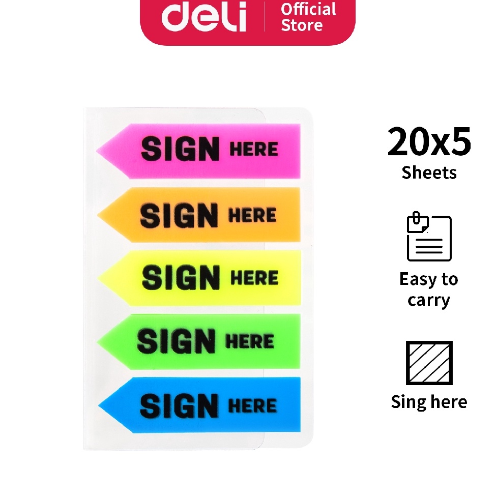 

Deli Index Tab Plastik Sign Here [44 × 12 mm/5 × 20 sheets/5 Warna] EA11302 60