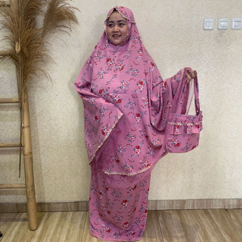mukena Dior silk/mukena dewasa/mukena motif bunga