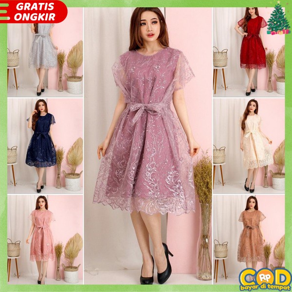 Dress Brokat Pendek Dres Natalan Brulat Murah Dress Casual Dress Kondangan Pesta Dress Brukat Dressh