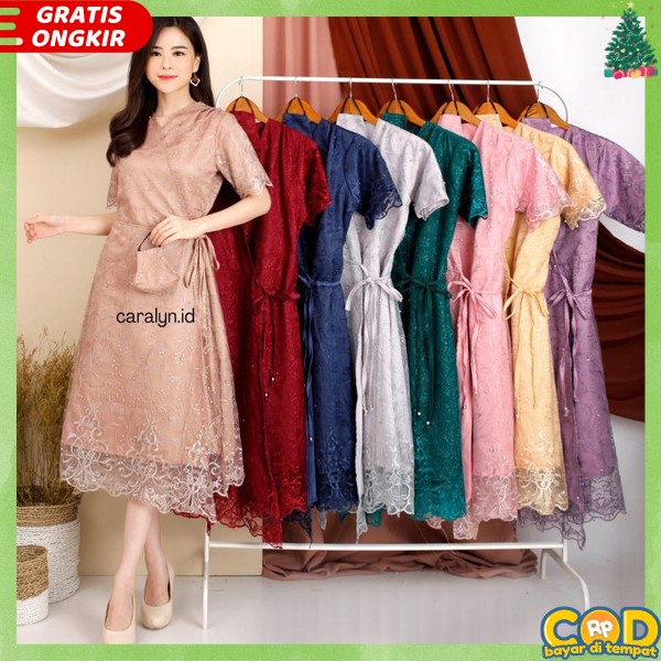 Dress Brokat Pendek Selutut Dree Pesta Acara Dres Pesta Imlek Tille Murah Dress Mewah Dreas Natal Pe