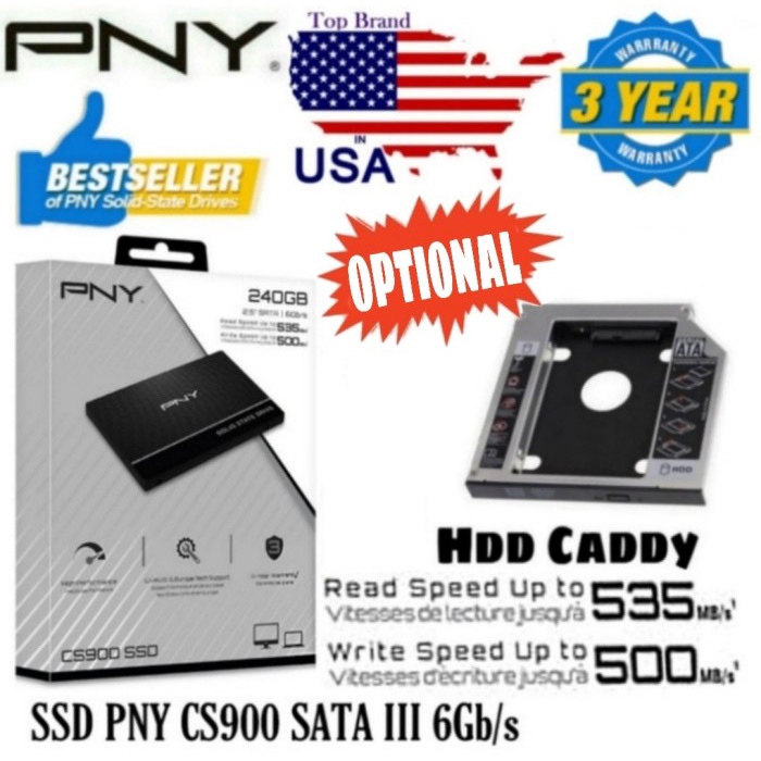 Ssd 240Gb Pny Cs900 Sata Iii 6Gb/S + Hdd Caddy