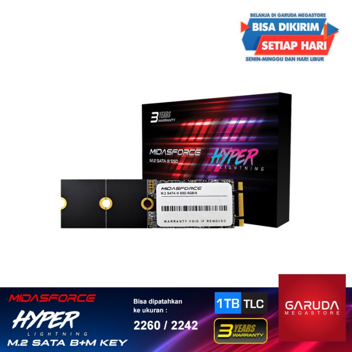 M2 Sata Midasforce 1Tb Ssd M.2 Sata Midasforce Hyperligtning 2280 1Tb