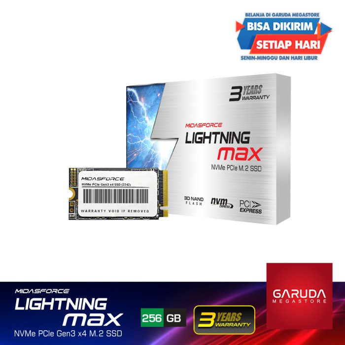 Nvme M.2 256Gb 2242 Midasforce Lightning Max Ssd Nvme M.2 Pcie Gen3 X4
