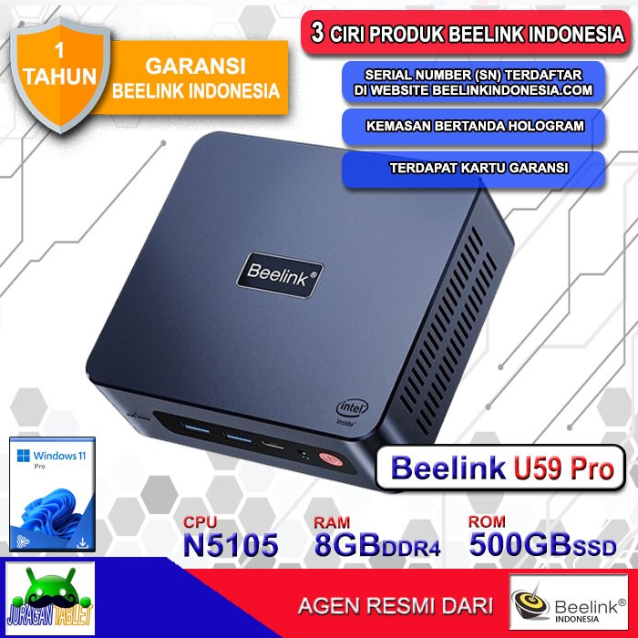 Mini Pc Beelink U59 8/256Gb Ssd Intel N5095 Jasper Lake Windows 11 Pro