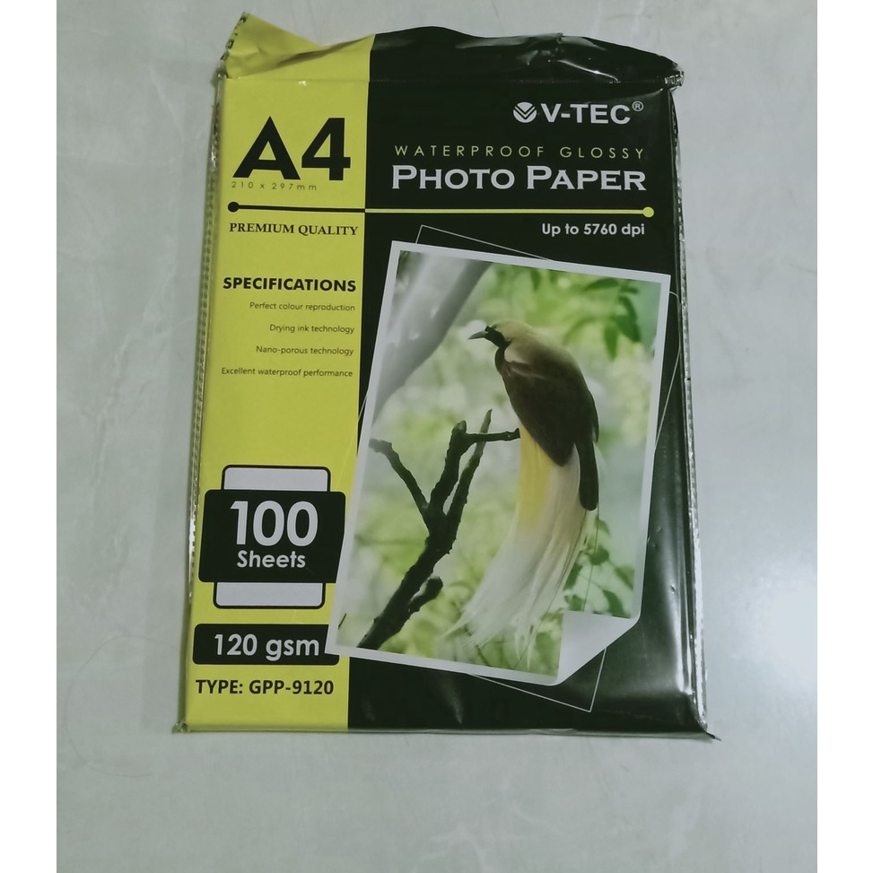 

9BV Kertas Foto Glossy V-TEC GPP-9120 A4 120 GSM (100 Lembar) ↔Ready