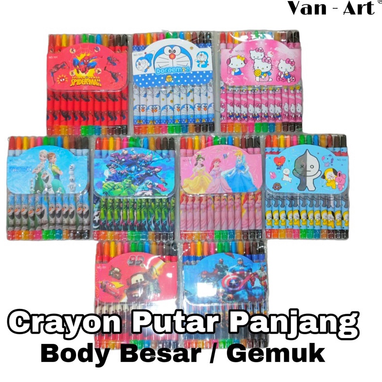 

➢ (BODY GEMUK) Crayon putar 12 warna panjang, 12 colour twist crayon cute character ✰Stock Banyak