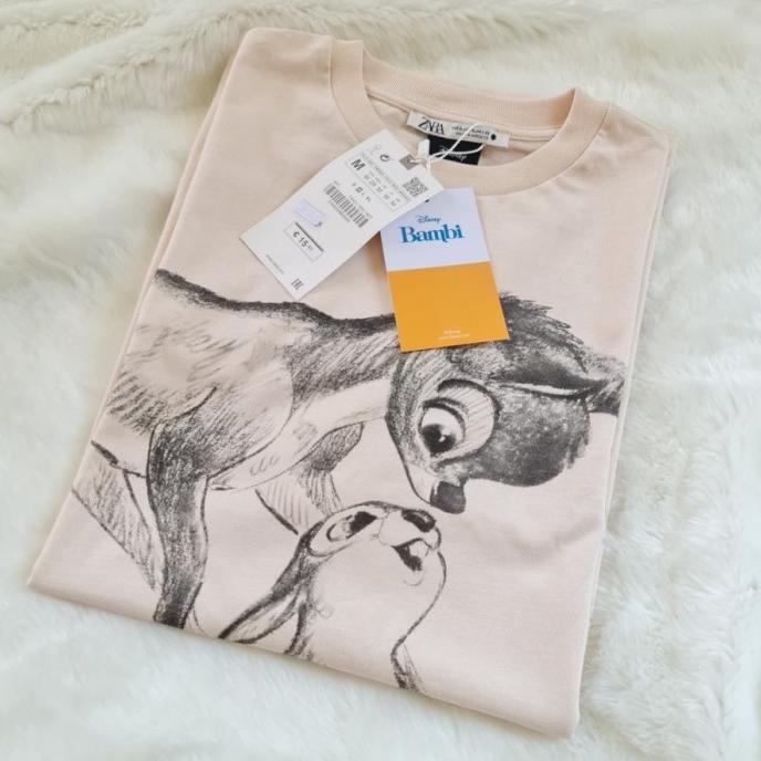 ZARA TRF Disney Bambi Printed Oversized Tee Baggy Loose Tshirt Jastip