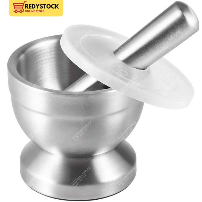 MORTAR PESTLE TUMBUKAN BUMBU OBAT STAINLESS COBEK ULEKAN LUMPANG