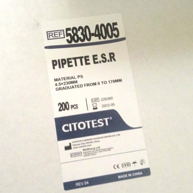Pipet Esr Citotest Tabung Westergreen Disposable Isi 200