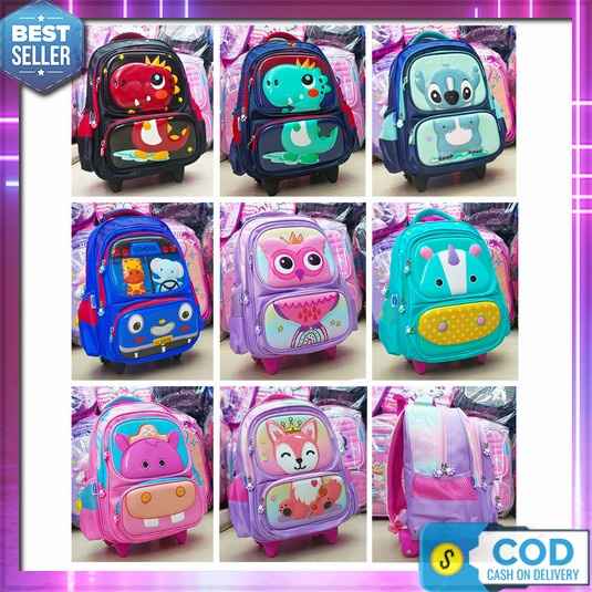 (Mooniebags) Tas Sekolah Lampu Trolly 2233 Tas Cartoon Anak Cowok Tas Roda Sekolah   Promo 8.8 Premi