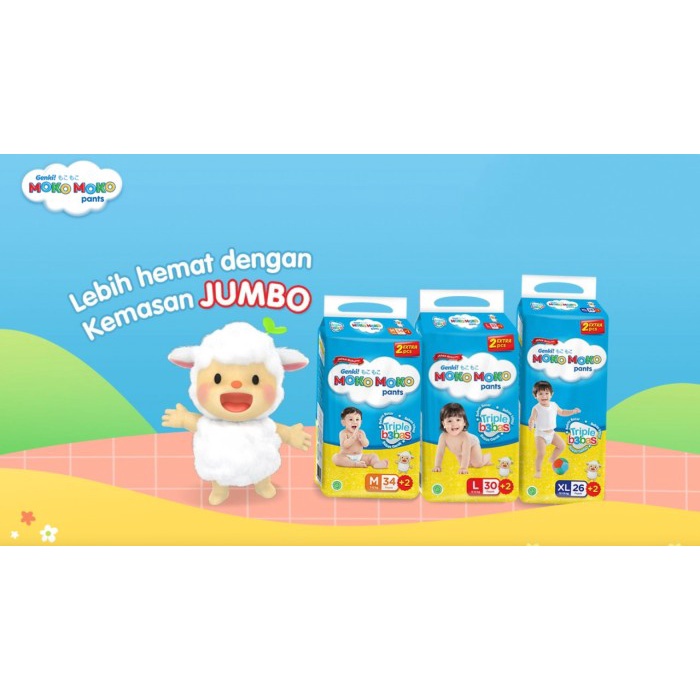 PROMO 3 PAK - GENKI MOKO MOKO PANTS DIAPERS POPOK BAYI TERMURAH