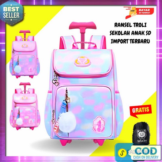 (Mooniebags) Tas Anak Sekolah Trolly 5583 14 Inch Tas Roda Cartoon Perempuan Dan Laki Laki Motif Bat