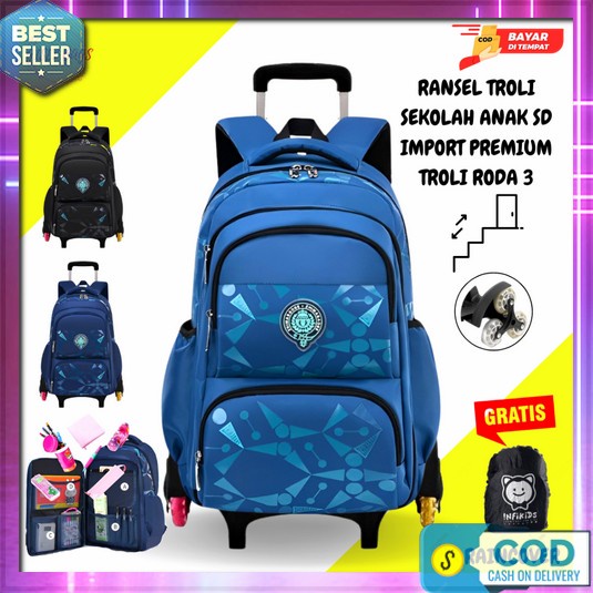 Ransel Dorong Backpack Roda Tas Troly Anak Laki Laki Pake Roda Karakter   Tas Troli Dorong Roda 3/Ro