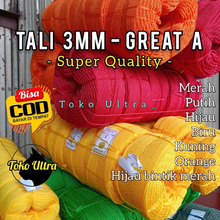 Promo Tali 3Mm / Tambang 3 Mm / Tali Plastik 3Mm / Tali Ris 3Mm / Tali Jaring / Tali Jemuran / Tampa