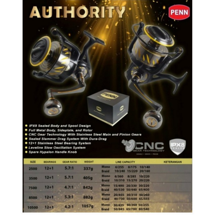 Terlaris Reel Penn Authority Terbaru - 2500 - 3500 - 7500 - 8500 - 10500 - Ori