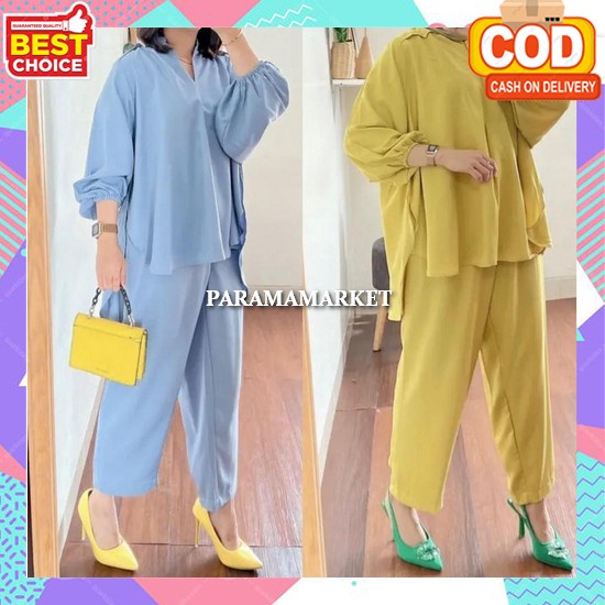 Atasan Cewek One Set Kiyowo Outer Celana Baju Muslim Oneset Wanita Terbaru 2023 Setelan Idul Fitri S