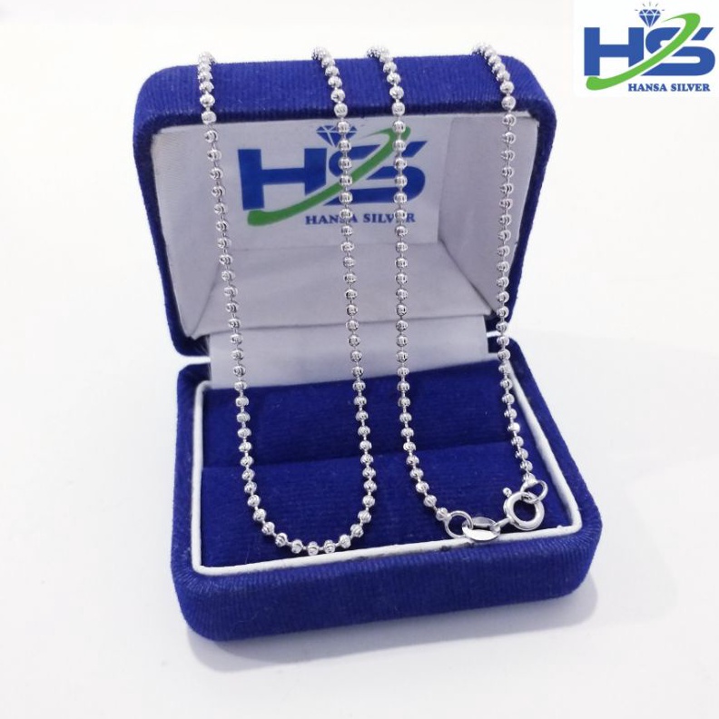 Kalung Perak Silver Asli 925 Lapis Emas Putih Model Biji Lada Ukir 45Cm 60Cm - Kalung Perak Pria Wan