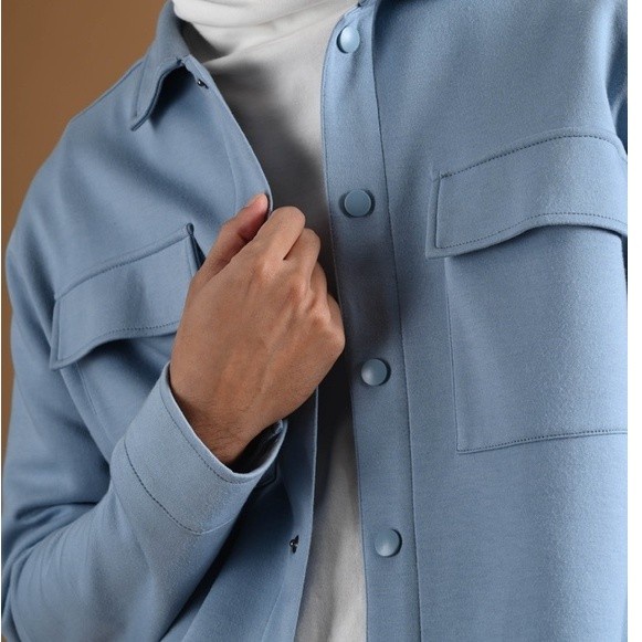 jaket pria Outer Jaket Shacket Pria Jaket Fleece Anti Gerah Jaket Polos Termurah - Sky Blue, M(P3E0)