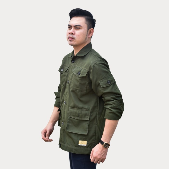 jaket pria EMOLINE Jaket Semi Parka Pria Men Outwear Baby Canvas Hijau - Hijau,L(G0L1) jaket jaket p