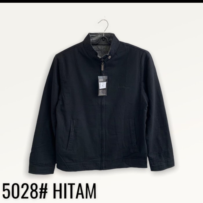 jaket pria Jaket Bomber Import Pria Casual Merk Boss Original Katun Bolak Balik - Hitam, XL BB 48-60