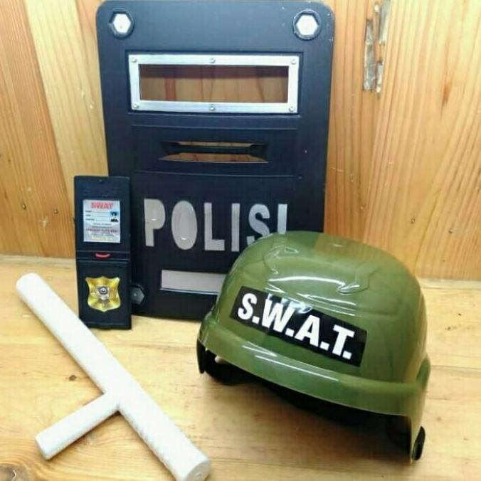 mainan set helm tameng tongkat polisi anak edukatif