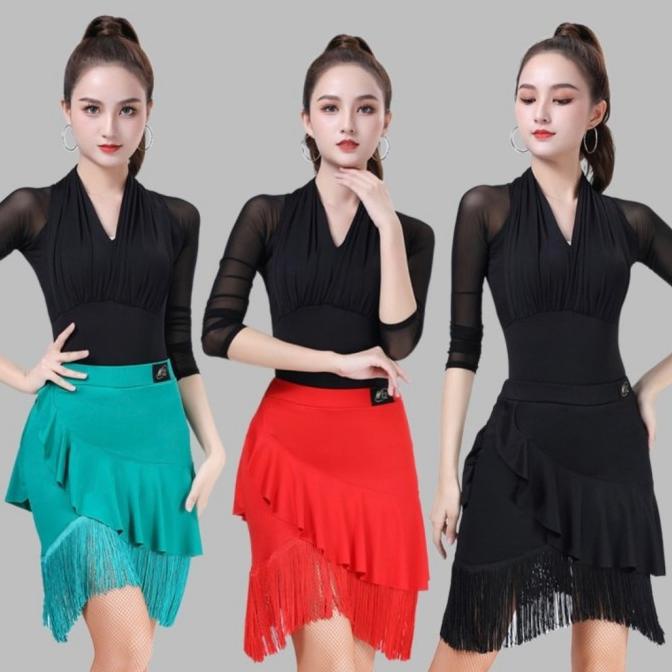 rok rumbai tasel flare skirt wanita women costume line dance salsa