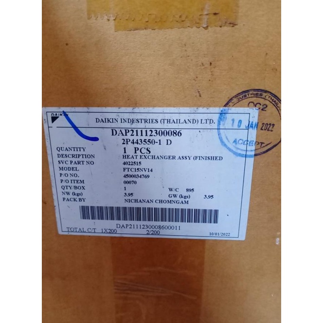 Evaporator Ac Daikin Ftc15Nv14 Ftc20Nv14 Original