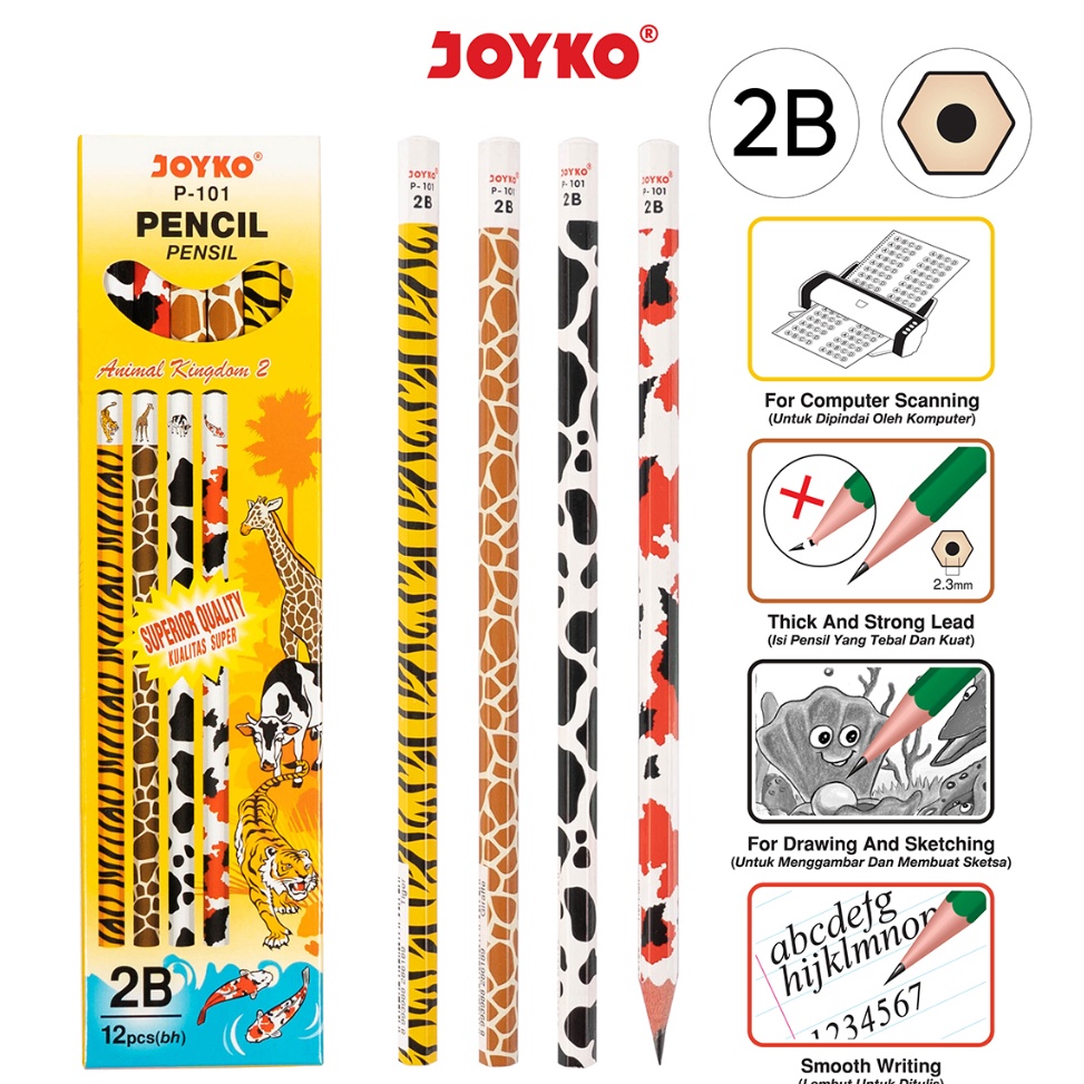 

Kirim Sekarang・Pencil Pensil Joyko P-101 2B Animal Kingdom 2 1 BOX 12 PCS